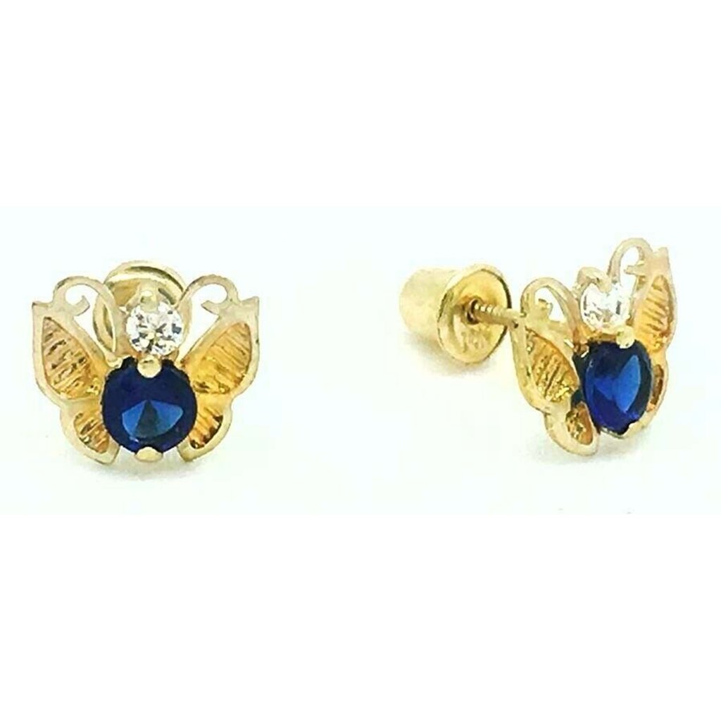 Created 0.54 Cts Blue & W/Sapphire Butterfly Earrings 14k Gold